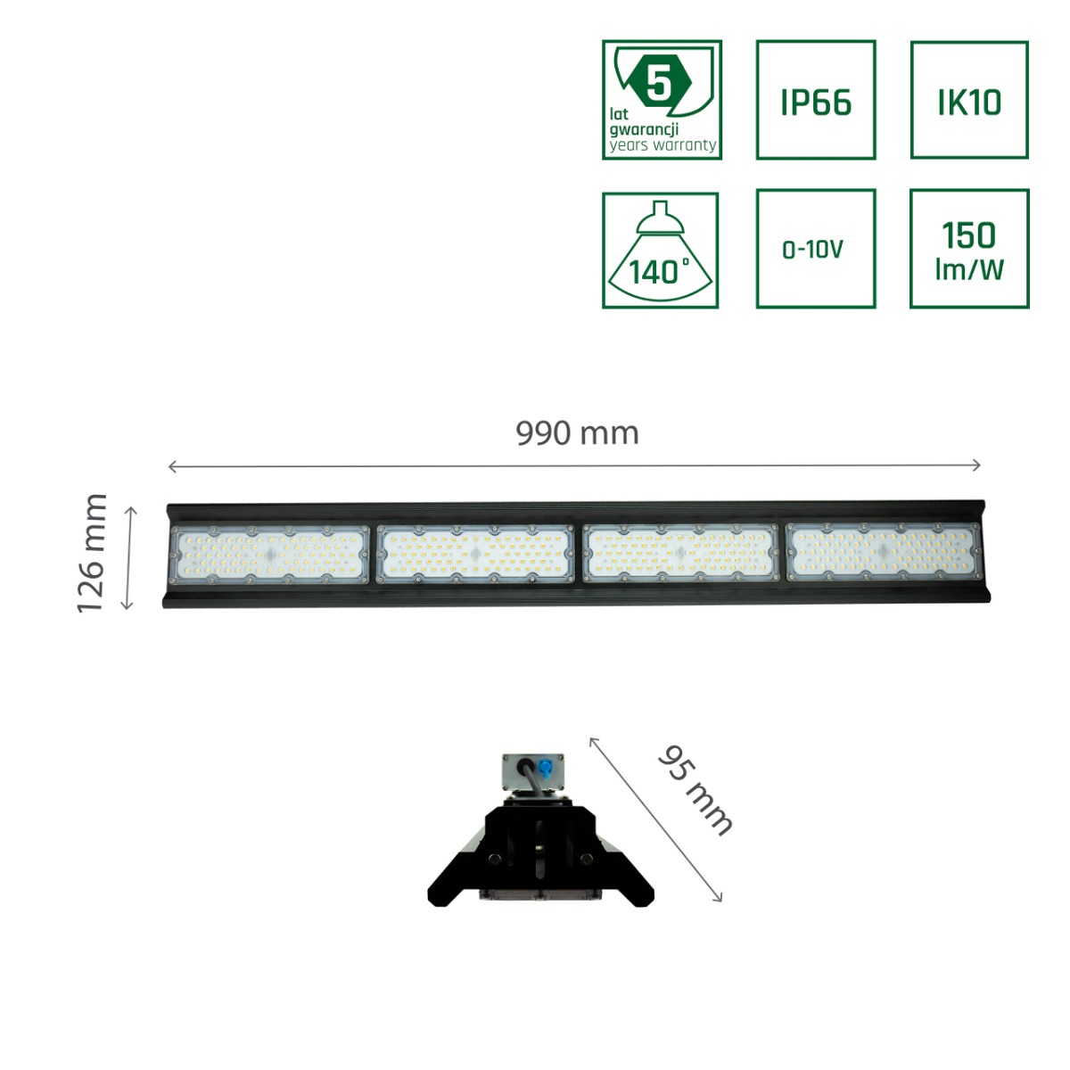 Led Highbay Linear 200W Stralingshoek 75x140° K4000 Lijnverlichting IP66 IK10