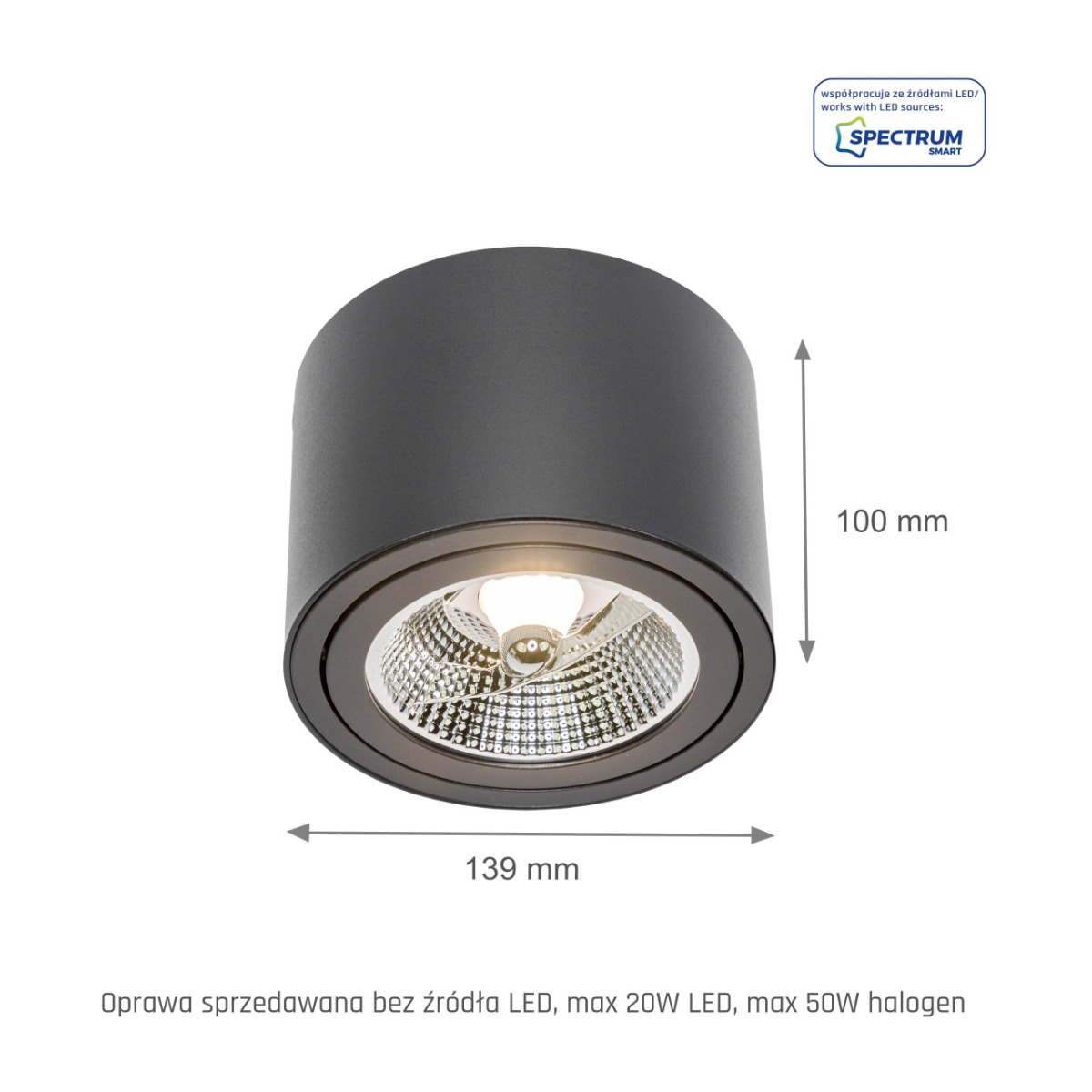LED Spot AR111 Zwart Rond 139x100mm Kantelbaar