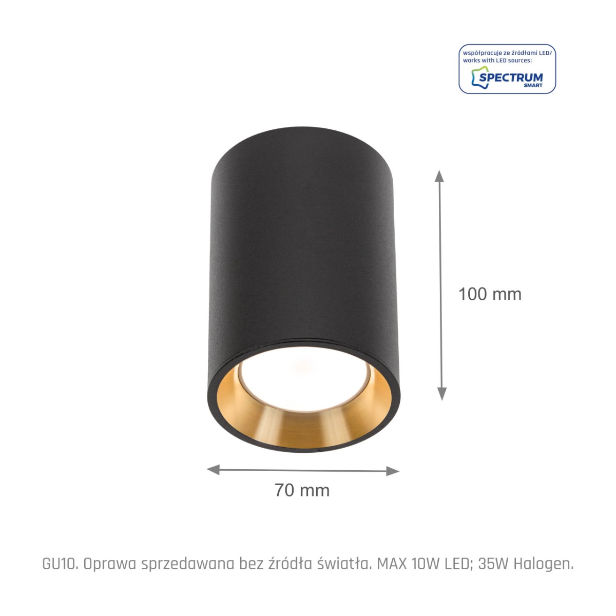 LED Spot Mini met GU10 fitting  Zwart Rond 70x100mm