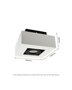 Opbouwspot GU10 – vierkant – wit/zwart – kantelbaar – IP20 – 145×145×85 mm – zonder lichtbron