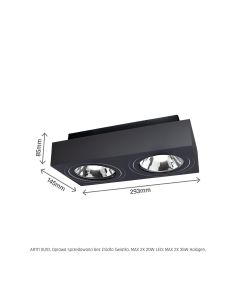 Opbouwspot AR111 GU10 2-voudig – rechthoekig – zwart – kantelbaar – IP20 – 293×145×85 mm – zonder lichtbron